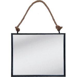 Vtw Living - Industriële Spiegel - Wandspiegel - Wandrek - Zwart - 50 cm