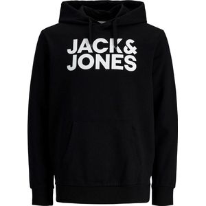 JACK & JONES Corp logo sweat hood regular fit - heren hoodie katoenmengsel met capuchon - zwart grote print - Maat: XS