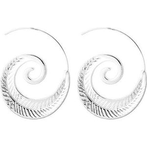 24/7 Jewelry Collection Spiraal Oorbellen - Cirkel Oorhangers - Blad - Bohemian - Zilverkleurig