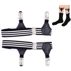 1-paar Antislip kousenclips voor heren - Kousenbandhouder - Verstelbare kousenband voor heren - Met dubbele antislipclips - Elastisch - Geschikt voor beenomtrek van 28-55 cm - Geschikt voor lange kousen - Zwart, Wit