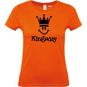 Dames t-shirt Kingsday Smiley | Koningsdag kleding | Oranje Shirt | Oranje Dames | maat XS