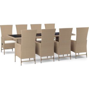 vidaXL - 9-delige - Tuinset - met - kussens - poly - rattan - beige