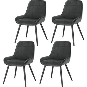 Set van 4 fluwelen eetkamerstoelen - stevig & ergonomisch - luxe uitstraling - optimaal zitcomfort - modern design - donkergrijs