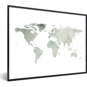 Fotolijst incl. Poster - Wereldkaart - Groen - Wit - 80x60 cm - Posterlijst