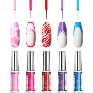 NAXSIR 5 Vibrante Kleuren Nail Line Drawing Gel Set | 5x8ml | Met Precisie Tekenpen | Professionele Kwaliteit | Ideaal voor DIY Nail Art & Lijnontwerpen | Eenvoudig te Gebruiken