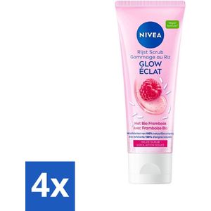 4 x NIVEA - Gezichtsscrub - Glow Gezicht Rijstscrub - Voor droge & gevoelige huid - Met Japonica-rijstzaden & Biologische Framboos - 75 ml - Gezichts Scrub - Rijst Scrub - Droge Huid - Gevoelige Huid - Natuurlijke Glow