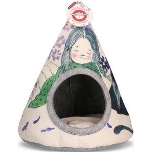 Takara Tipi – Katten huisje – Katten Tip Tent – Katten tent – Kattenmand – Viooltjes Bloem - 42 x 56 cm