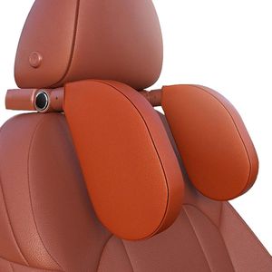 Zacht traagschuim hoofdsteun voor kinderen en volwassenen - 180 graden instelbaar - afneembare neksteun voor in de autostoel (Bruin A05 PVC)