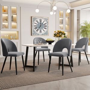 Sweiko Eettafel Set, 117×68cm Eettafel met 4 Stoelen, Rechthoekige Eettafel Moderne Keuken Tafelset, Fluweel Eetstoel met Diamant Patroon, Verstelbare Stoelboten, Grijs Fluweel, Zwarte Tafelpoten