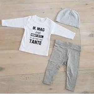 pyjama Baby pakje cadeau geboorte meisje jongen set met tekst aanstaande zwanger kledingset pasgeboren unisex  romper lange mouw wit en broekje| Huispakje | Kraamkado | Gift Set babyset kraamcadeau babygeschenkset