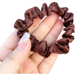 3 Pieces Satin Hair Bobbles for Women Scrunchies, Small Fabric Hair Bobbles, Soft Elastic Silk Scrunschis, Large Hair Bobbles, for Girls and Women, Brown