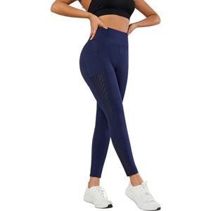 Breathable Pocket Legging - Dames - Sportbroek - Sportlegging - Mesh Panelen - Zwart - Ademend - met Zakken - Comfortabel - Met Geruite Mesh Panel - Stijlvol - Donkerblauw - Marineblauw - Blauw - Maat S