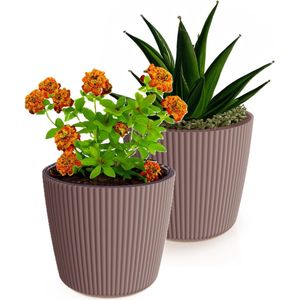 Prosperplast Plantenpot/bloempot Buckingham - 2x - buiten/binnen - terra - D14 x H13 cm