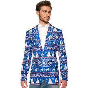 Suitmeister Christmas Blue Nordic Jacket - Heren jasje - Blauw - Kerstblazer - Maat XL
