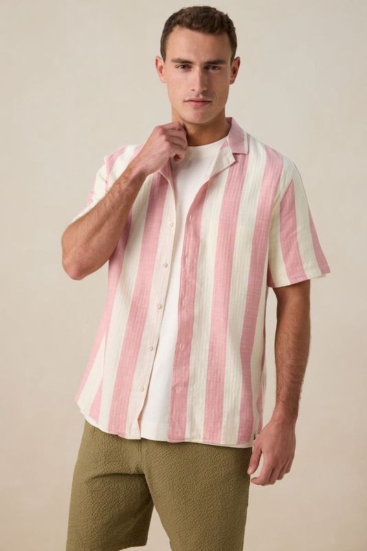 Sissy-Boy - Overhemd - Roze - Korte Mouwen - Rechte Fit - Verticale Strepen