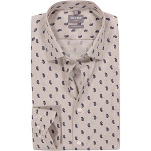 OLYMP Luxor comfort fit overhemd - popeline - bruin met blauw en wit paisley dessin - Strijkvrij - Boordmaat: 40