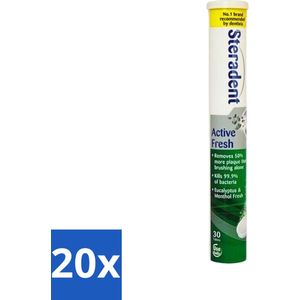 20 x Steradent Kunstgebit Reinigingstabletten Active Fresh Plus 30 tabletten - Kunstgebit Reinigen - Kunstgebit Reinigingstabletten - Kunstgebit Reinigen 3 Minuten - Tandsteen Verwijderen - Frisse Adem