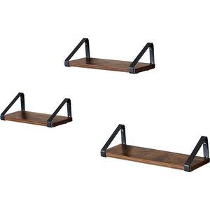 Wandplank - Rustiek Bruin - Set van 3 - Metaal en Spaanplaat