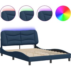 vidaXL - Bedframe - met - LED-verlichting - stof - blauw - 140x190 - cm