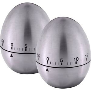 2x stuks kookwekkers/eierwekkers in ei vorm - zilver - RVS - 8 cm