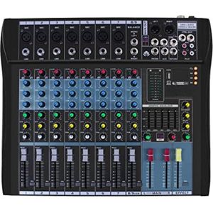 Mengpaneel dj - Mengpaneel mixer - Mengpaneel met versterker - Mengpaneel bluetooth - 31D x 38B x 3,5H cm - 48V - 8 kanalen