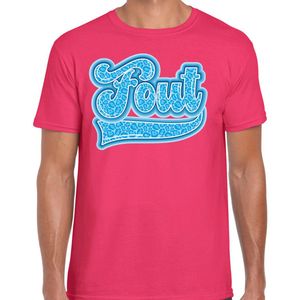Bellatio Decorations Verkleed T-shirt heren - FOUT - roze - blauwe panter look letters - fout/goud/fout S