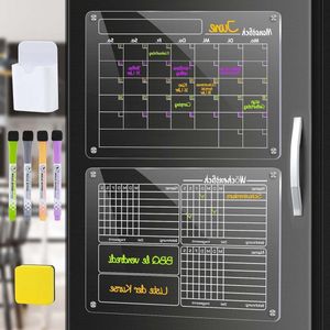 Transparante magnetische koelkastkalender - 2 maandplanners voor gezinnen - acryl weekplanner 40 x 30 cm - gum en penhouder - Duits Maandplanner