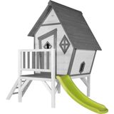 AXI Beach Cabin XL Speelhuis in Grijs/Wit - Met Verdieping en Limoen Groene Glijbaan - Speelhuisje voor de tuin / buiten - FSC hout - Speeltoestel voor kinderen