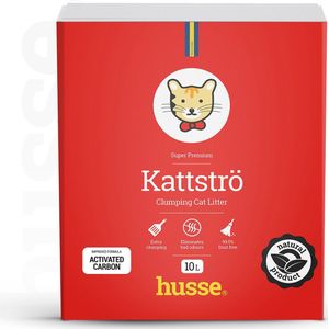 Husse Kattstro - Kattengrind Klontvormend, Kattenbakvulling, Kattenvulling met actieve Koolstofkorrels, Klontvorming, Bodembedekking - 10L