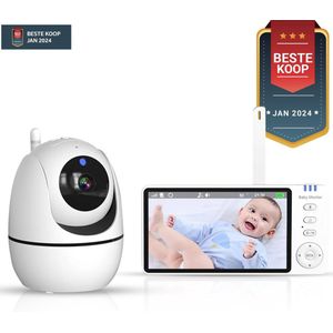 SubCombines Babyfoon - Babyfoon Met Camera en Multifunctionele Monitor - Op Afstand Bestuurbaar - Beweeg en Geluidsdetectie - Temperatuurweergave - Slaapliedjes - 1080 Full HD - Wit