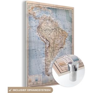 MuchoWow® Glasschilderij 90x120 cm - Schilderij acrylglas - Klassieke wereldkaart Zuid-Amerika - Foto op glas - Schilderijen