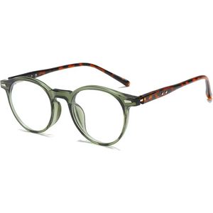 Computer Bril - Rond Groen/Luipaard | Anti Blauw Licht Bril / Zonder Sterkte | Fashion Favorite