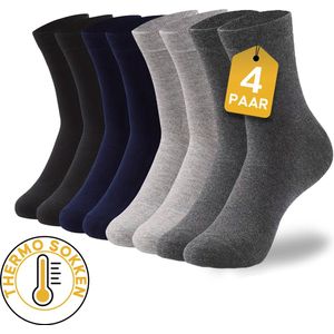 VOLQU® Sokken - B-THE Series - 4 Paar - Maat 43 46 - Katoen Sokken - Thermosokken - Sokken Heren - Sokken Dames - Huissokken - Warme Sokken Heren - Warme Sokken Dames - Cadeau Voor Vrouw en Man - Zwart | Navy | Donkergrijs | Lichtgrijs