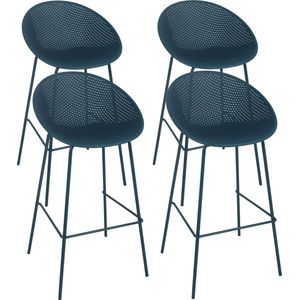 Oviala - Set van 4 hoge eendblauwe kunststof terrasstoelen