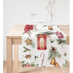 Velvet textiel tafelloper 45x260 cm- Kerstbel / Kerstklok - Kerst Decor - Runner - Tafelkleed