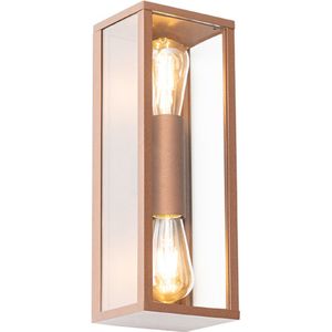 QAZQA charlois - Industriele Wandlamp voor buiten - 2 lichts - D 13.5 cm - Roestbruin - Industrieel - Buitenverlichting