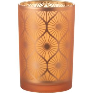 J-Line windlicht Ruit Bloemen - glas - oranje - large