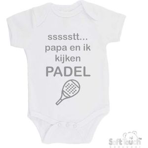 100% katoenen Romper ""ssssstt.. Papa en ik kijken Padel"" Padellen Unisex Katoen Wit/grijs Maat 68/74