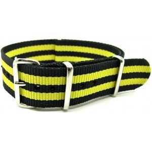 Premium Black Yellow - Nato strap 22mm - Stripe - Horlogeband Zwart Geel