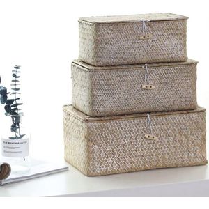 Rechthoekige opbergmanden - multifunctionele organizer - set van 3 - natuurlijk - zeegras en rotan