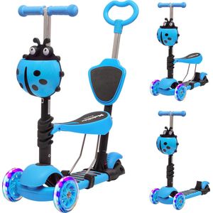 LifeGoods MultiRider - Kinderstep met Duwstang - 3 tot 8 Jaar - Jongens/Meisjes - 2 Lichtgevende Wielen - Blauw