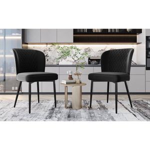 Eetkamerstoel (2 stuks), zwart, gestoffeerde stoel designstoel met rugleuning, zitting van fluweel frame van metaal