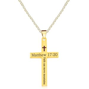 Roestvrij Stalen Kruis Ketting met Gegraveerd Bijbelvers Mattheüs 17:20 | Gepersonaliseerde Sieraden voor Geloof en Meditatie