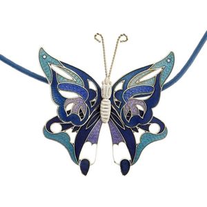 Behave Blauwe ketting van waxkoord met emaille vlinder