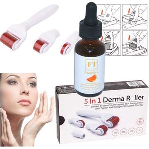 Dermaroller Microneedling - 5 in 1 SET Gezichtsroller + GRATIS Vitamine C SERUM - Oogroller - Bodyroller - Dermastamp - Collageenbooster - Verbetert de Huid Conditie - Stimuleert Haargroei - Inclusief Reinigingsbakje - Tijdelijke Aanbieding!! OP = OP