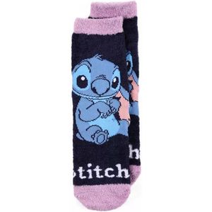 Disney Stitch Huissokken – Fluffy Terry – Antislip Kinder Sokken – Navy/Roze – Maat 23/26
