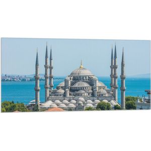 Vlag - Sultan Ahmet Moskee aan de Zee van Turkije - 100x50 cm Foto op Polyester Vlag