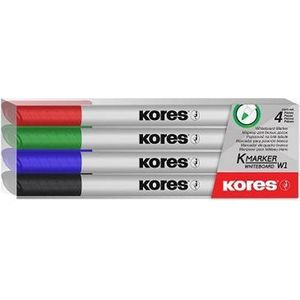 Kores whiteboard markers W1, ronde punt 1mm, etui 4 stuks