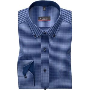 ETERNA modern fit overhemd - poplin heren overhemd - blauw geruit (contrast) - Strijkvrij - Boordmaat: 40