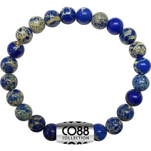 CO88 Collection Elemental 8CB 17025 Rekarmband met Stalen Element - Sediment Natuursteen 8 mm - One-size - Blauw